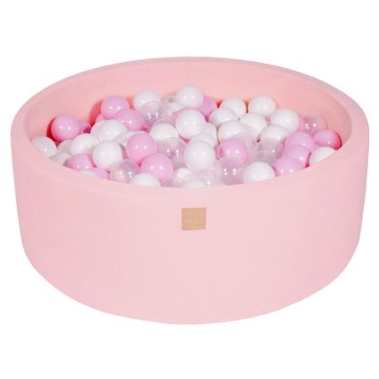 MEO046IE MeowBaby® Cotton detský suchý bazén s guličkami 90x30cm + 200 guličiek – ružová, guličky biela bledoružová transparentná