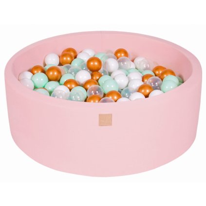 MEO117IE MeowBaby® Cotton detský suchý bazén s guličkami 90x30cm + 200 guličiek – ružová, guličky biela zlatá transparentná mätová