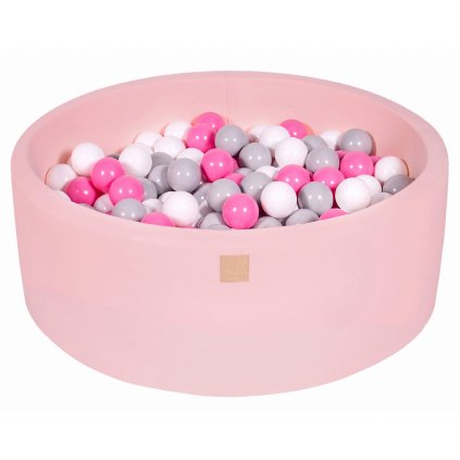 MEO309IE MeowBaby® Cotton detský suchý bazén s guličkami 90x30cm + 200 guličiek – ružová, guličky biela šedá ružová