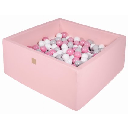 MEKI027IE MeowBaby® Cotton detský suchý bazén s guličkami 110x110x40cm + 400 guličiek – ružová, guličky biela šedá ružová