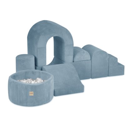 eng pl PLUSH NEST Playground Castle with pool 150 balls pearl silver premium blue corduroy 646 1