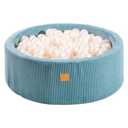 detský suchý bazén s guličkami 90x30cm + 200 guličiek – modrá, guličky: biela perleťová_nunobaby