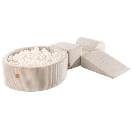 penové detské ihrisko s veľkým bazénom béžové + 200 loptičiek: perleťová biela_nunobaby