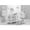 oválna detská postieľka s matracom a komplet výbavou Peluche bielo-šedá nunobaby.sk