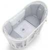 oválna detská postieľka s matracom a komplet výbavou Peluche bielo-šedá nunobaby.sk