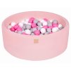 MEO309IE MeowBaby® Cotton detský suchý bazén s guličkami 90x30cm + 200 guličiek – ružová, guličky biela šedá ružová
