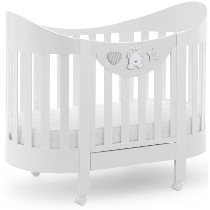 oválna detská postieľka s matracom a komplet výbavou Baby Re biela nunobaby.sk