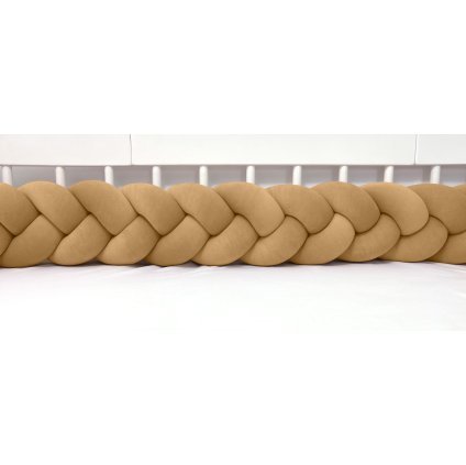 detský plyšový mantinel do postieľky - trojitý pletenec škoricový nunobaby.sk