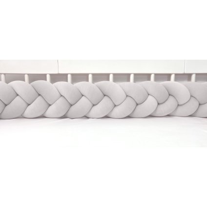 detský plyšový mantinel do postieľky - trojitý pletenec bledošedý nunobaby.sk