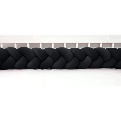 detský plyšový mantinel do postieľky - trojitý pletenec čierny nunobaby.sk