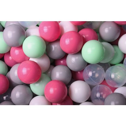 MeowBaby® SADA certifikové plastové loptičky do bazéna Ø7cm mätová, šedá, bledoružová, transparentná, biela nunobaby.sk