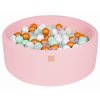 MEO117IE MeowBaby® Cotton detský suchý bazén s guličkami 90x30cm + 200 guličiek – ružová, guličky biela zlatá transparentná mätová