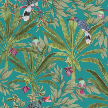 Tapeta tropical jungle petrol blue