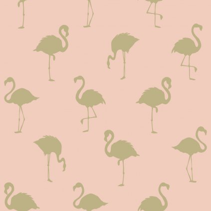 Tapeta Flamingos gold and pink