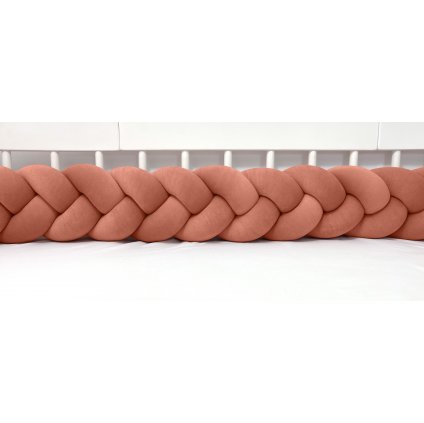 detský plyšový mantinel do postieľky - trojitý pletenec tehlový nunobaby.sk