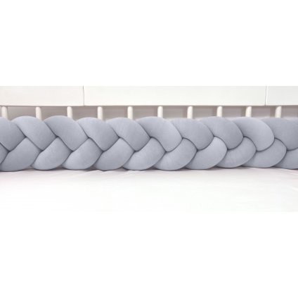 detský plyšový mantinel do postieľky - trojitý pletenec šedý nunobaby.sk