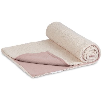 Obojstranná deka mušelín a umelá kožušina pudrovo ružová nunobaby.sk