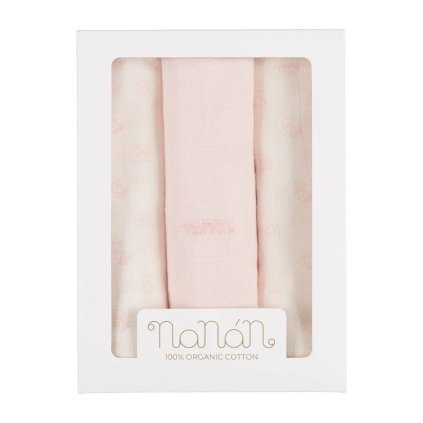 Nanán Set 3ks mušelínové plienky 80×80 cm ružové medvedíky | 100% organická bavlna, prémiová kvalita