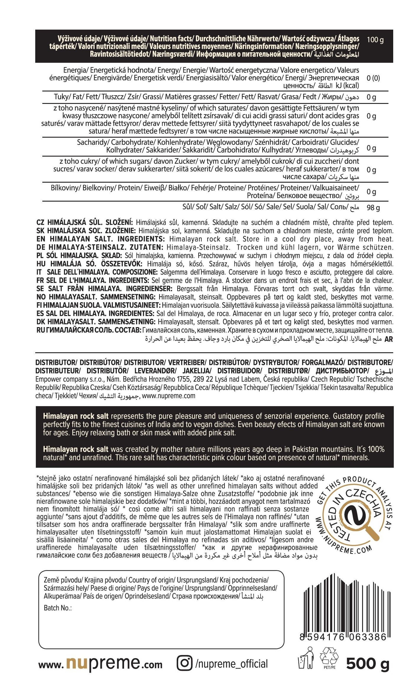 Himalájská sůl růžová 500g NUPREME Obrázek