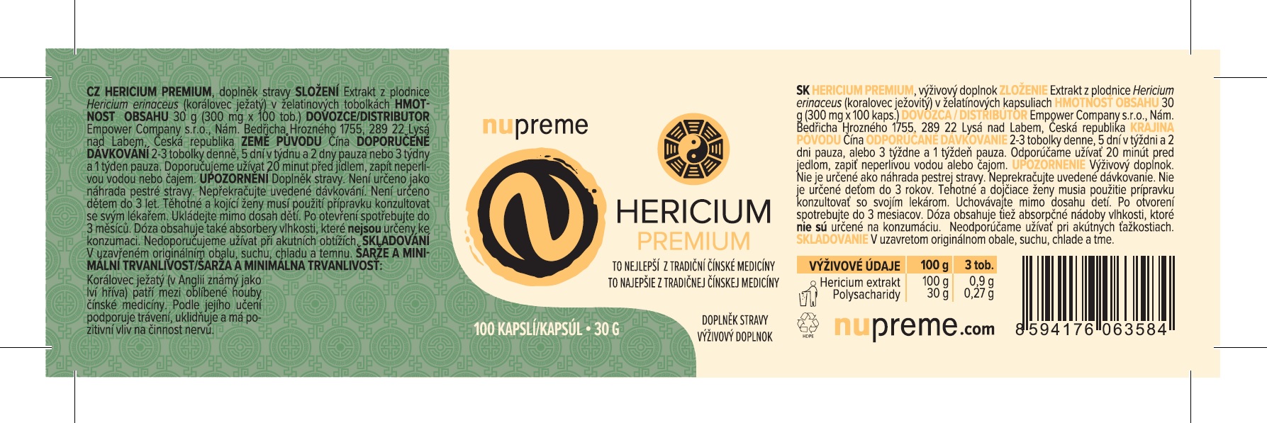 Nupreme Hericium 100 kapsle Obrázek