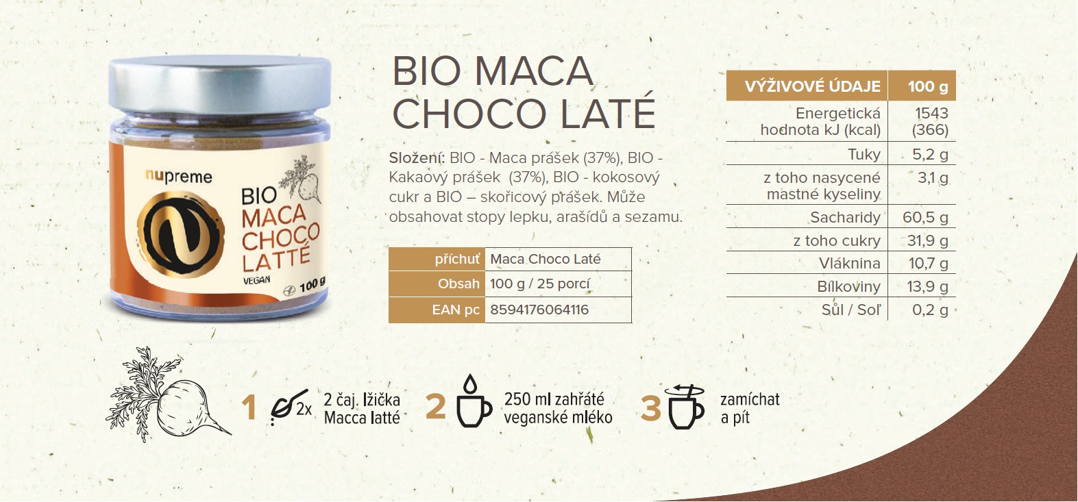 Maca Choco Latté 100g BIO NUPREME Obrázek