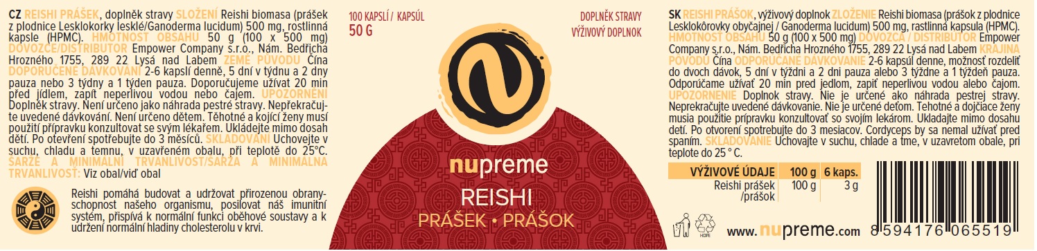 Reishi BIOMASA 100 kapslí NUPREME Obrázek