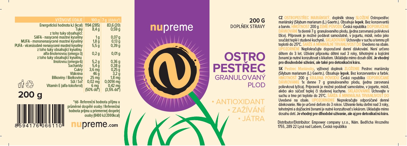 Ostropestřecový plod 200g NUPREME Obrázek
