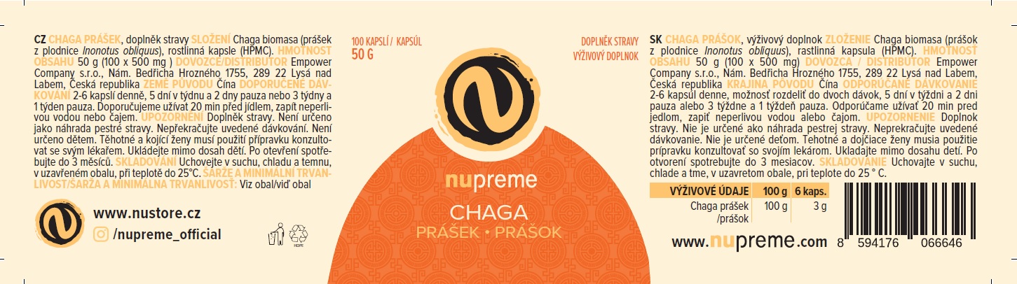 Chaga BIOMASA 100 kapslí NUPREME Obrázek