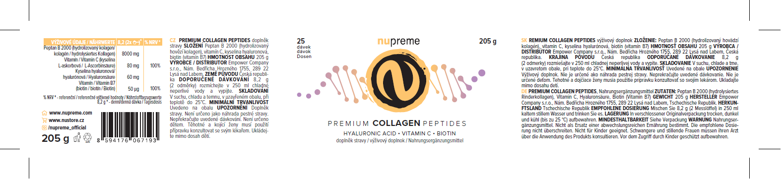 Premium Collagen Peptides 205 g NUPREME Obrázek