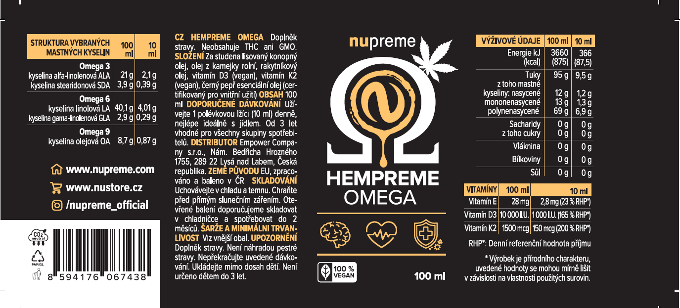 Hempreme Omega 3-6-9 100ml NUPREME Obrázek