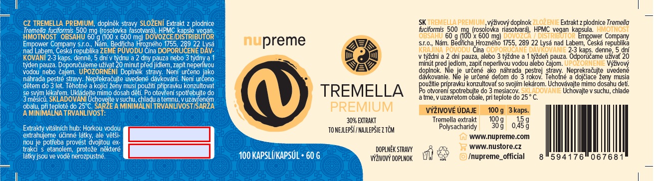 Tremella extrakt 100 kapslí NUPREME Obrázek