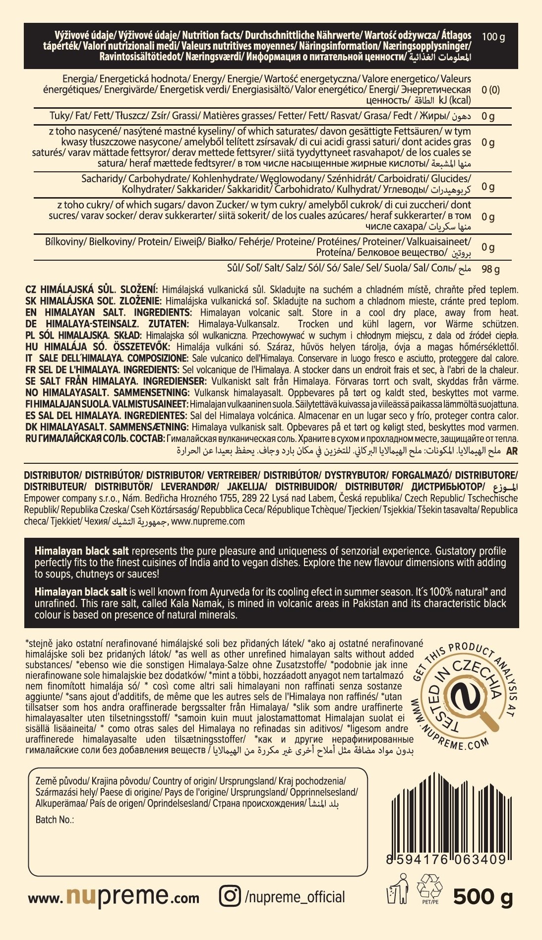 Himalájská sůl černá 500g NUPREME Obrázek