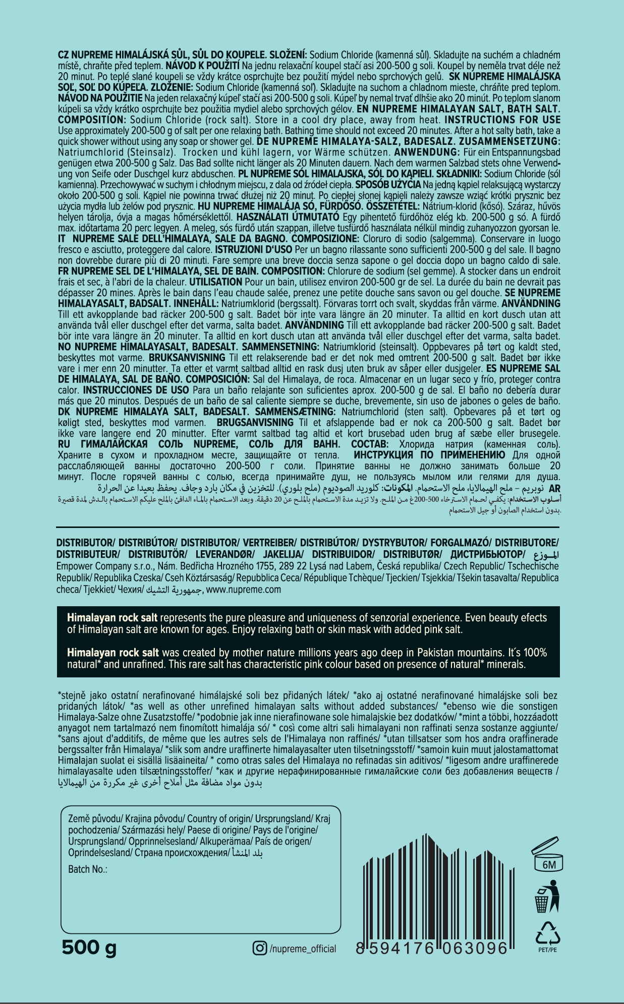 Himalájská sůl růžová koupelová 500g NUPREME Obrázek