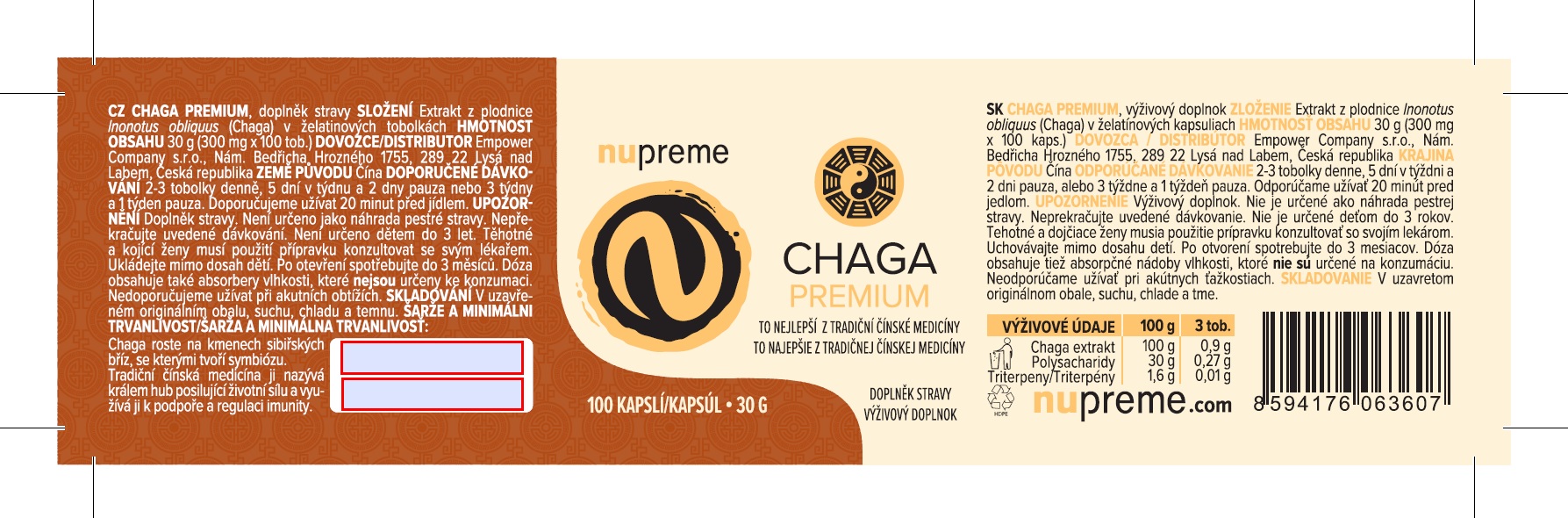 Chaga extract 100 kapslí NUPREME Obrázek
