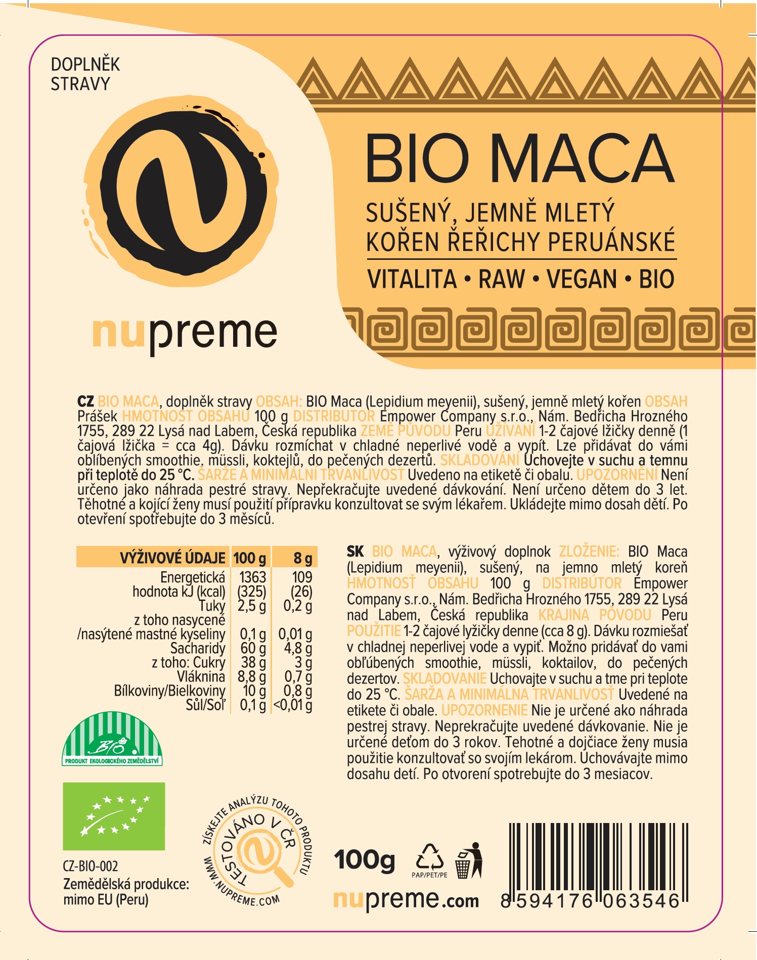 Maca 100 g BIO NUPREME Obrázek