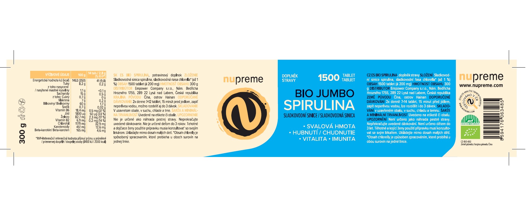 Spirulina Jumbo 1500 tbl. BIO NUPREME Obrázek