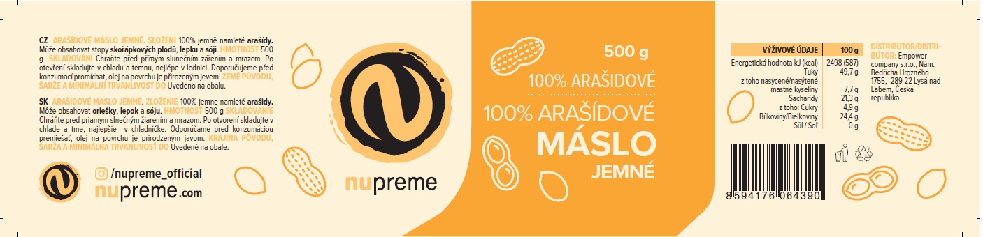 Arašídový krém jemný 500g NUPREME Obrázek