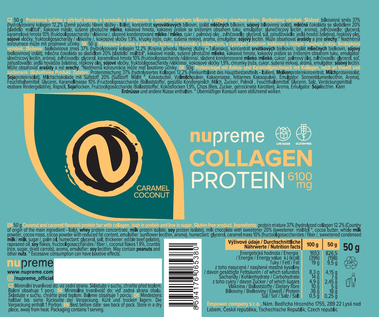 Proteinová tyčinka s kolagenem kokos/karamel 50g NUPREME Obrázek