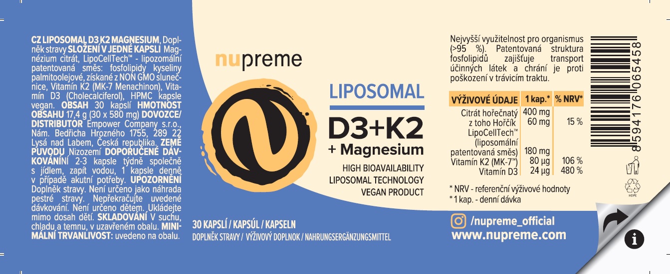 Nupreme Liposomal Vitamín D3 + K2 30 kapslí Obrázek