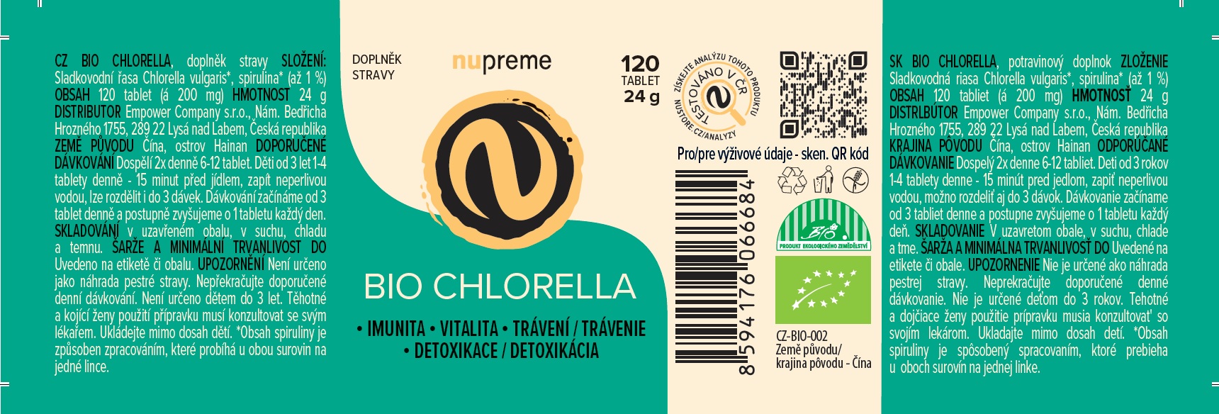 Chlorella 120tbl BIO NUPREME Obrázek