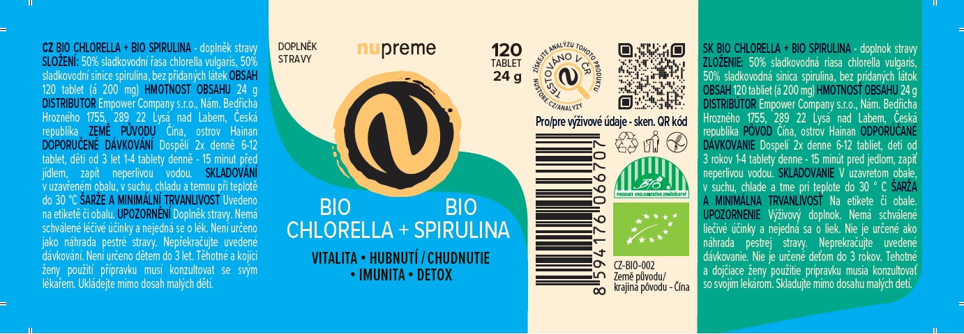 Chlorella + Spirulina 120tbl BIO NUPREME Obrázek