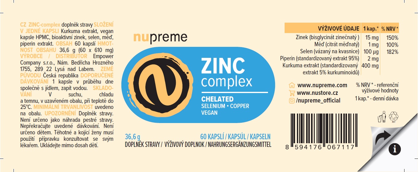 Zinek chelát 60 kapslí NUPREME Obrázek