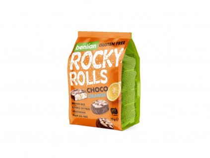 Rýžový snack s čokoládovou polevou a pomerančovou příchutí Rocky Rolls BENLIAN 70g