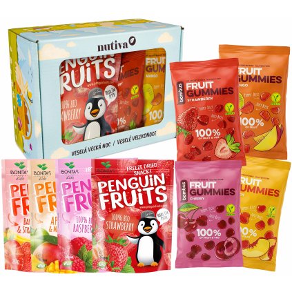 NUTIVA Veľkonočný box – BIO Penguin & Fruit gummies 190g