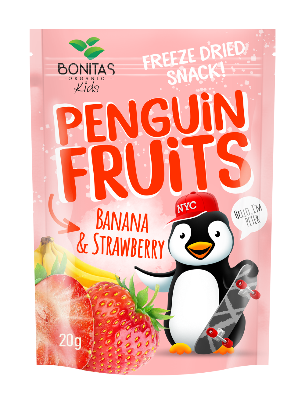 BIO Penguin Fruits Banán & Jahoda BONITAS 15g