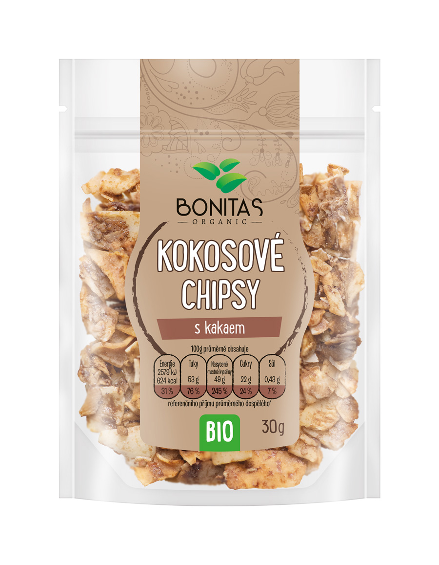 BIO Kokosové chipsy s kakaem BONITAS 30g