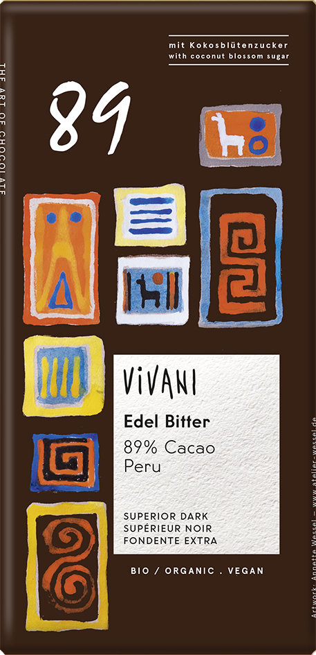 BIO Hořká čokoláda 89% Peru s kokosovým cukrem VIVANI 80g