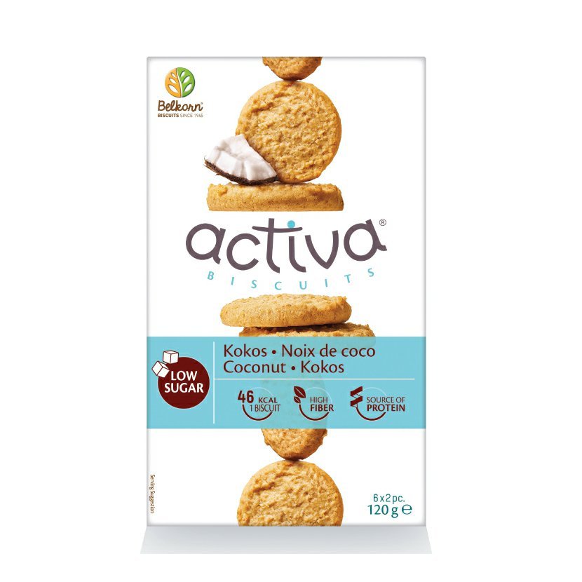 Sušenky Activa Protein s kokosem, vlákninou a sníženým obsahem cukru BELKORN 120g