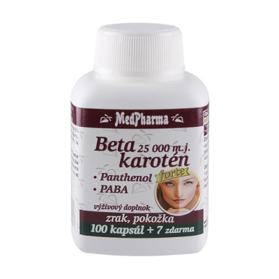 Beta karoten 25 000 m.j. + pantenol + PABA MEDPHARMA 107 kapslí