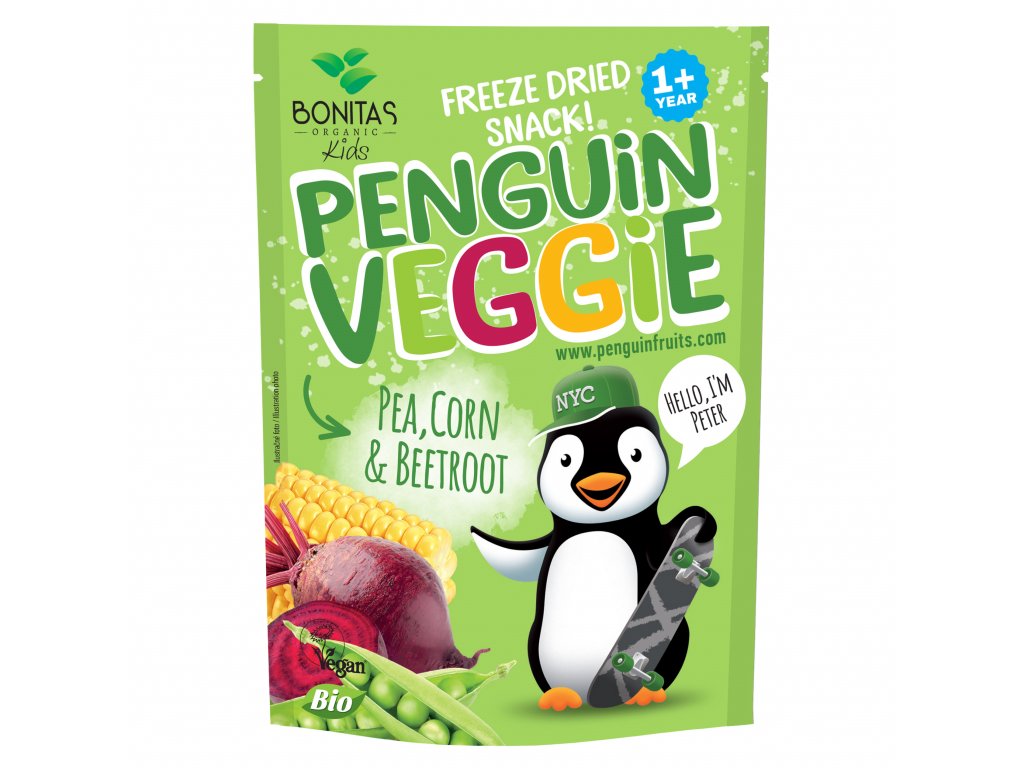 BIO Penguin Veggie hrášek, kukuřice a červená řepa BONITAS 17g